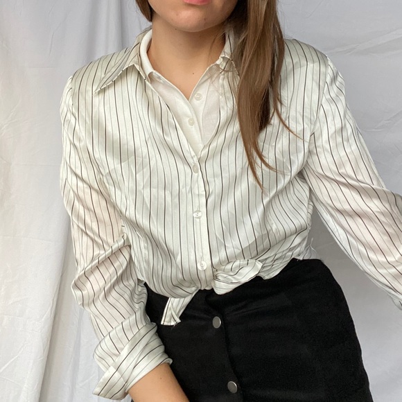 Black and white silk striped blouse French vintage - Picture 5 of 14